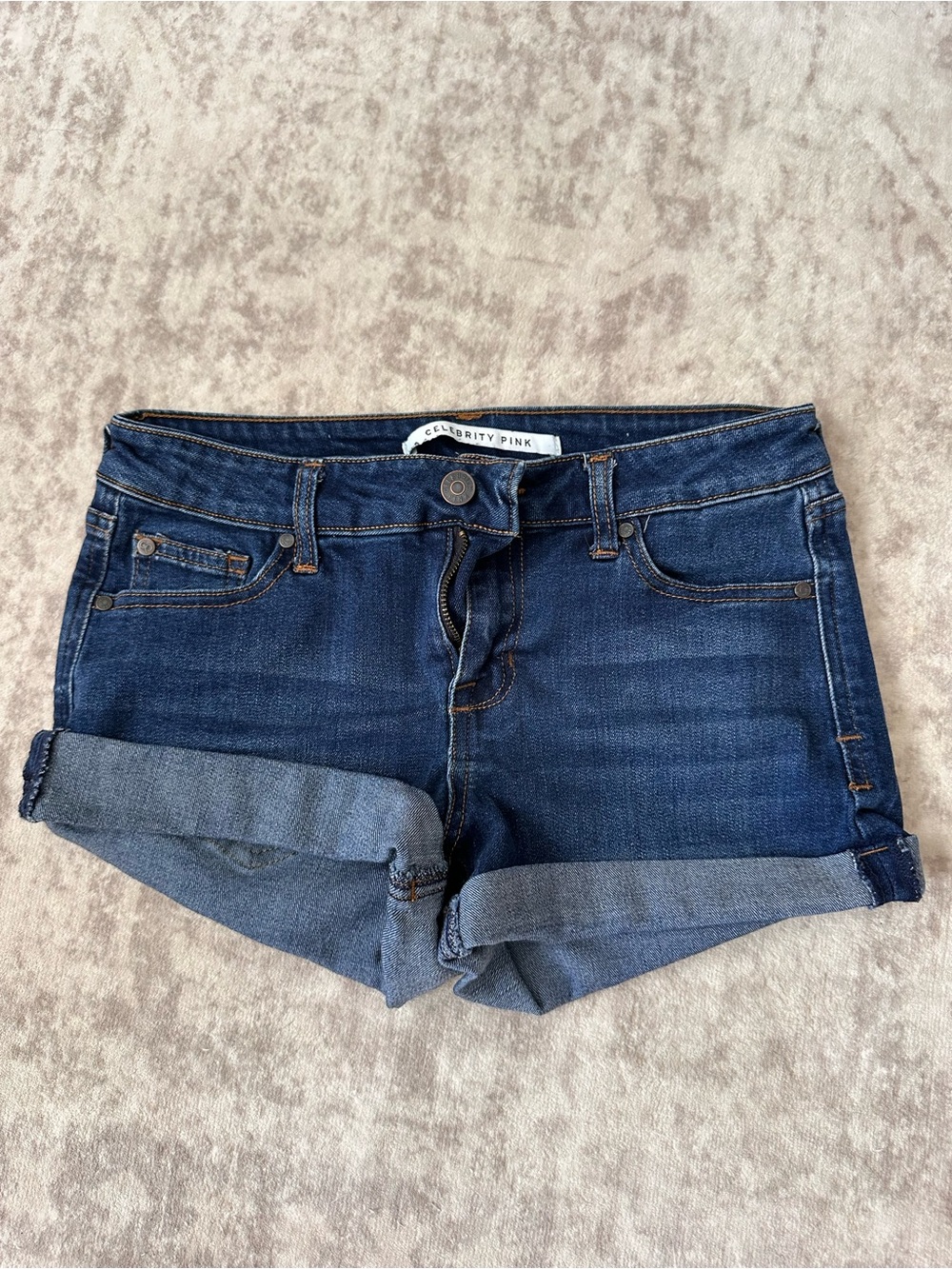 Celebrity Pink Dark Wash Denim Rolled Cuff Shorts